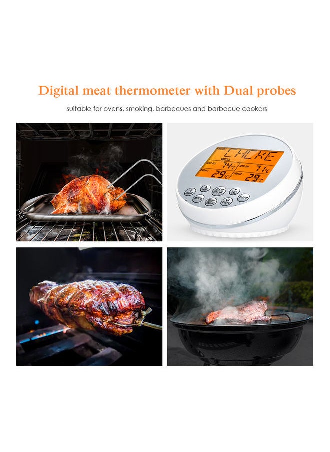 Digital Meat Thermometer with 2 Probes LCD Backlight Display Auto Shutdown Countdown Timer Alarm Smart Cooking Thermoters for Barbeque Grill Oven Kitchen Grey u0026 White 22.5*8*18.5cm