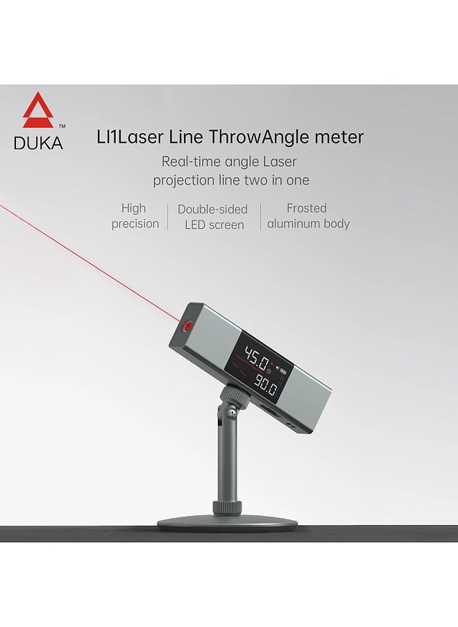 LI1 Digital Angle Finder, Laser Protractor, Rechargeable Level and Bevel Gauge Inclinometer, 360° Cast, Dual LED Screen, unilateral Laser Line