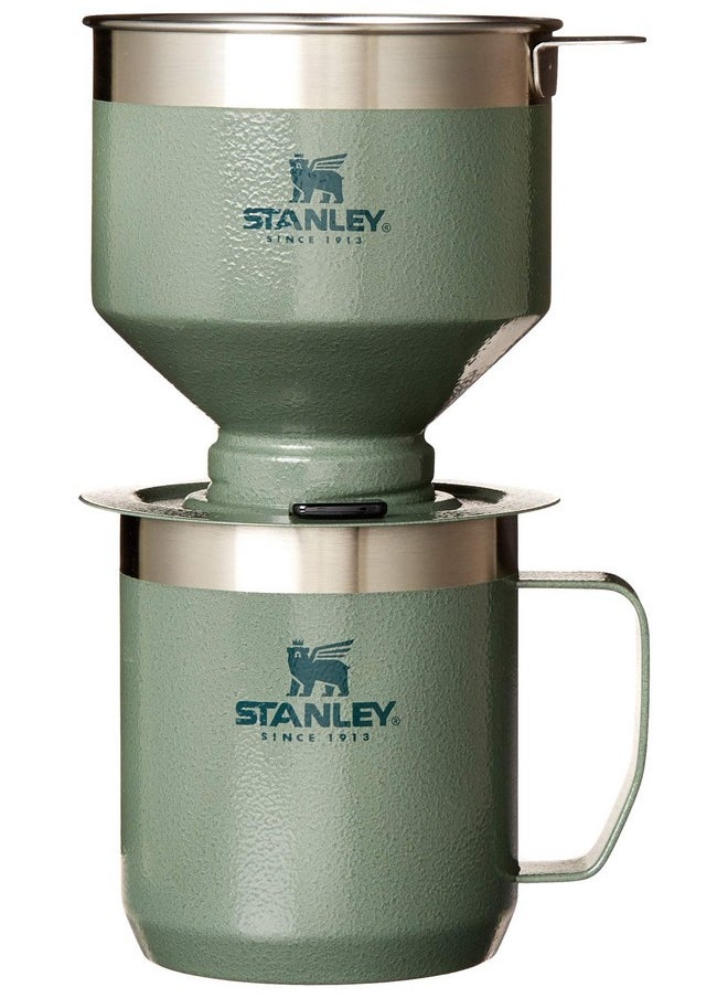 Perfect Brew Pour Over Set With Camp Mug- Reusable Filter - Bpa-Free - Easy-Clean Stainless Steel Coffee Maker - Hammertone Green