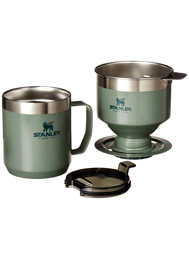 Perfect Brew Pour Over Set With Camp Mug- Reusable Filter - Bpa-Free - Easy-Clean Stainless Steel Coffee Maker - Hammertone Green