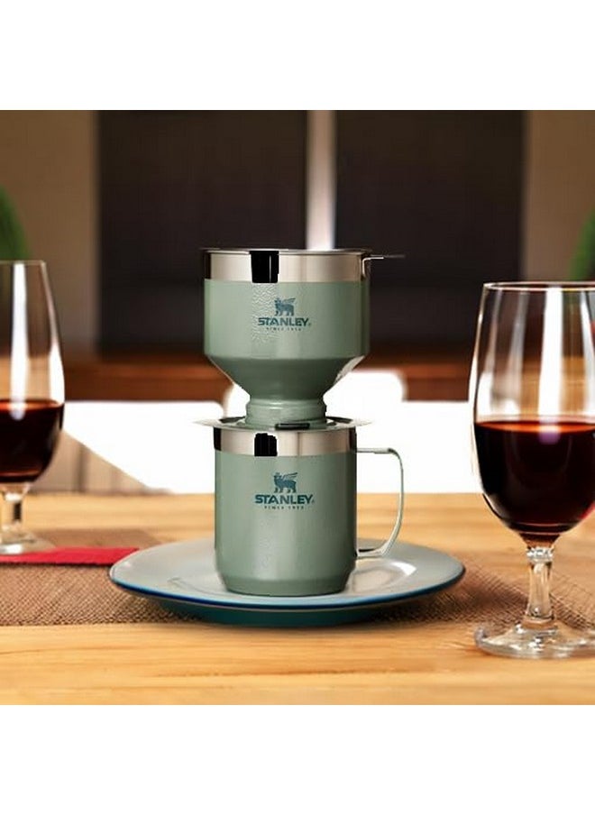 Perfect Brew Pour Over Set With Camp Mug- Reusable Filter - Bpa-Free - Easy-Clean Stainless Steel Coffee Maker - Hammertone Green