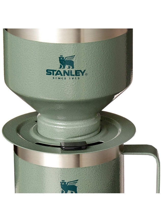 Perfect Brew Pour Over Set With Camp Mug- Reusable Filter - Bpa-Free - Easy-Clean Stainless Steel Coffee Maker - Hammertone Green