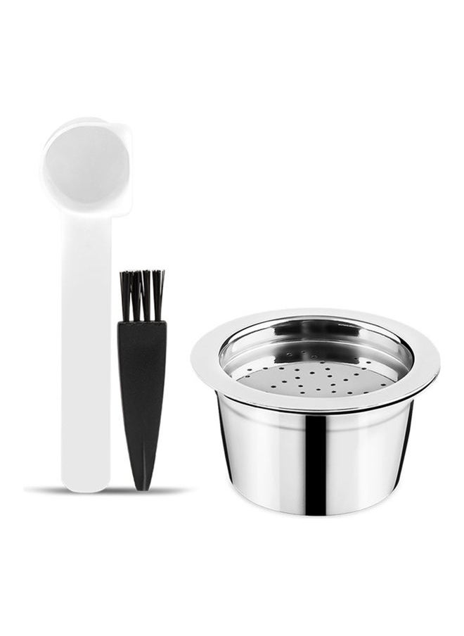 Stainless Steel Refillable Coffee Capsules with Spoon Brush Replacement for K-FEE Machines Silver 10 x 5.50 x 5.50cm