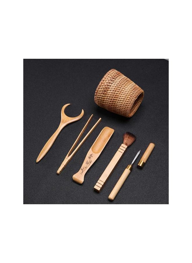 Bamboo Chinese Tea Set, Gongfu Tea Set Tea Ceremony Accessories Include Tea Cup Holder Tea Bucket Tea Spoon Clip Tea Gift Set