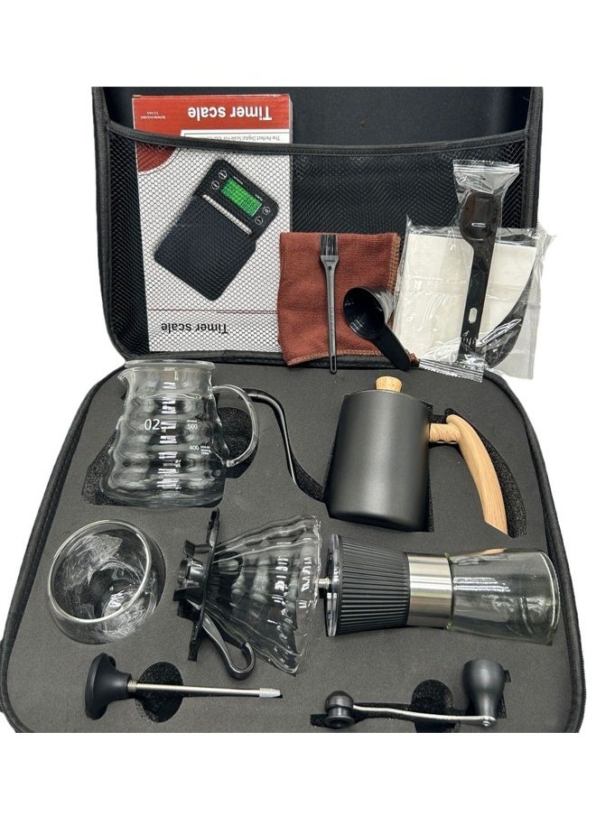 Premium Coffee Brewing Set with Grinder, Drip Kettle, and Accessories - All-in-One Portable Kit