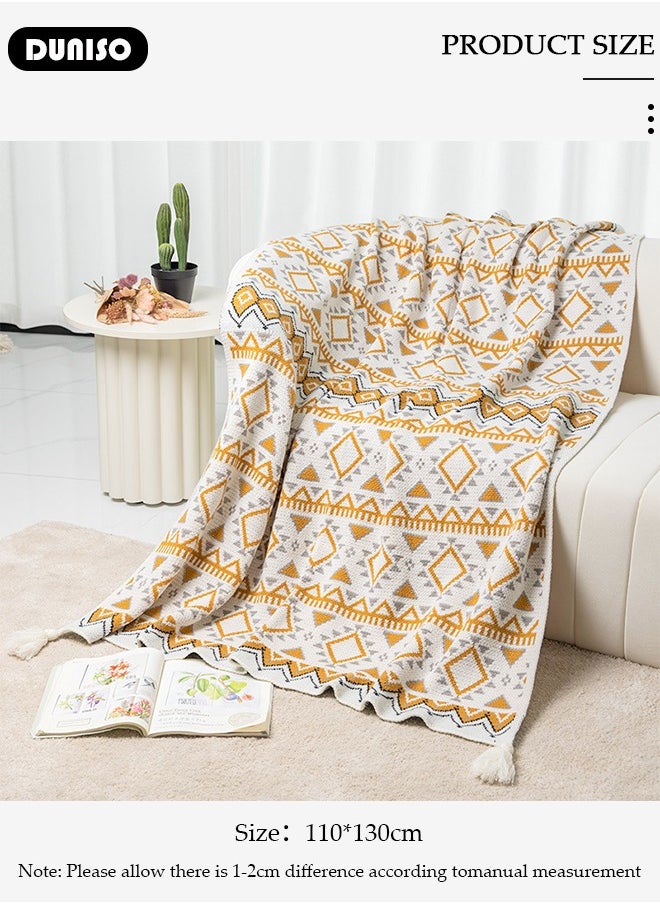 Throw Blanket, Soft Cozy Lightweight Sofa Blanket, Home Decor Woven Blanket with Tassels for Chair Bed Couch Decorative, Knitted Bed Blankets, Bohemian Couch Decorative Throw Blankets for Women, Men and Kids