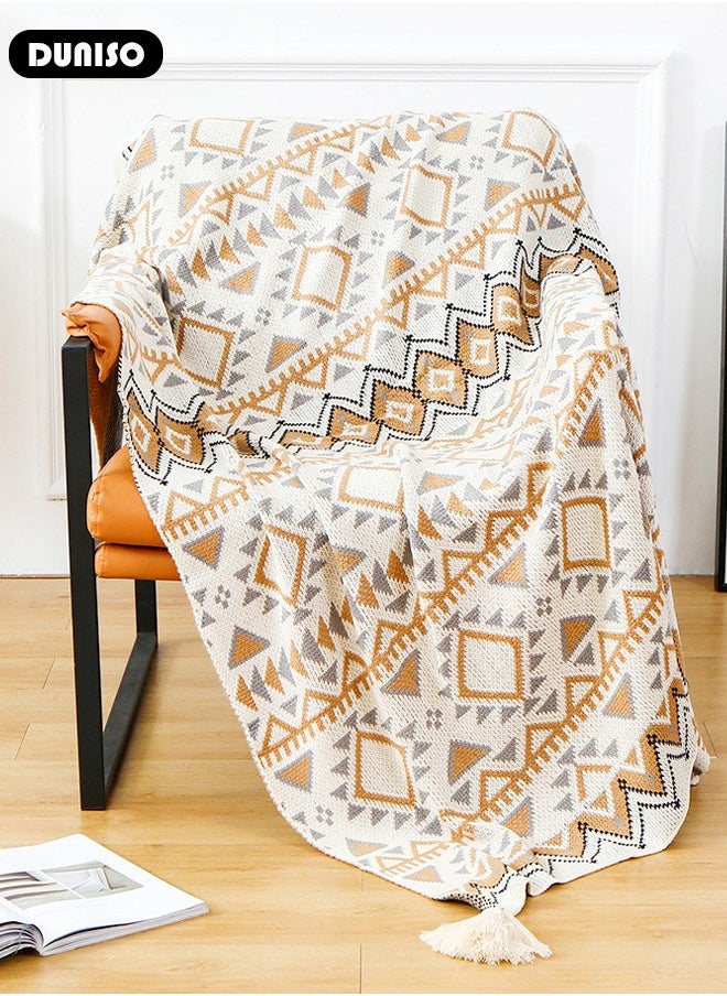 Throw Blanket, Soft Cozy Lightweight Sofa Blanket, Home Decor Woven Blanket with Tassels for Chair Bed Couch Decorative, Knitted Bed Blankets, Bohemian Couch Decorative Throw Blankets for Women, Men and Kids