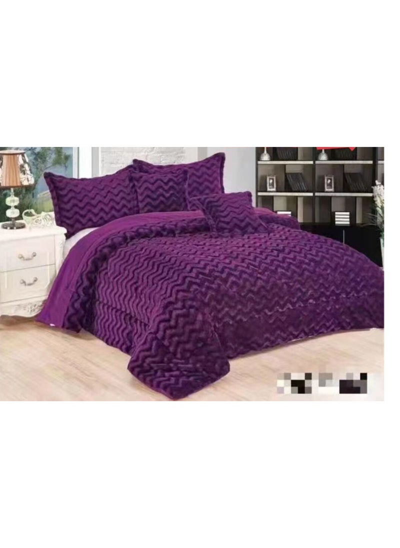 COMFY 6 PC SOFT & LUXURIOUS COMFORTER SET PURPLE FAUX FUR WAVE DESIGN