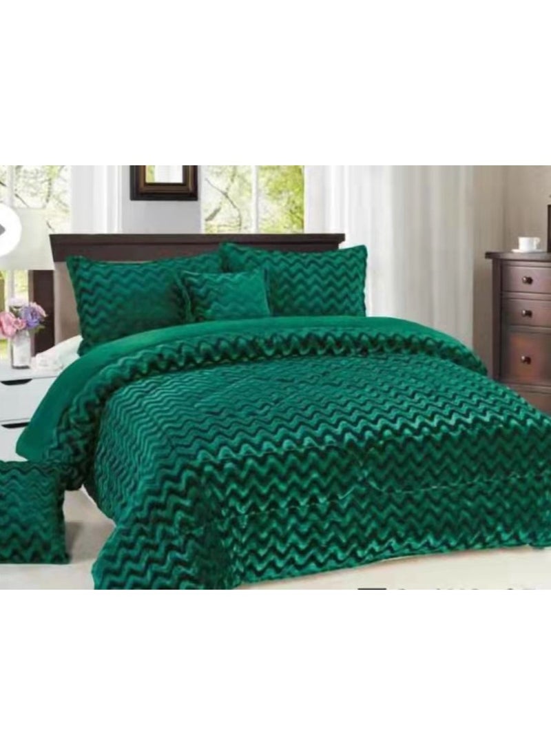 COMFY 6PC SOFT & LUXURIOUS FAUX FUR GREEN WAVE DESIGN COMFORTER SET