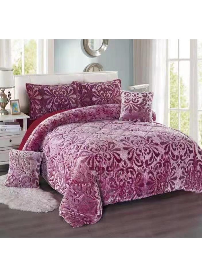 COMFY 6 PC MAROON FLORAL SOFT & LUXURIOUS FAUX FUR COMFORTER SET