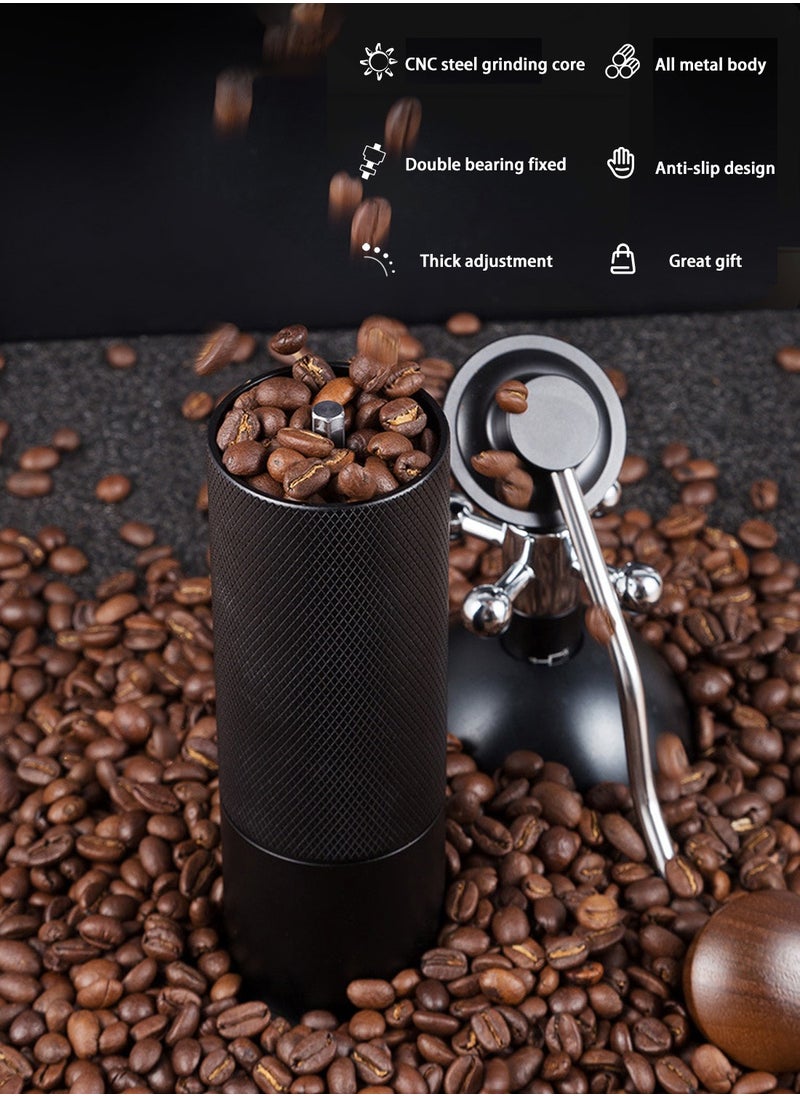 Manual Coffee Bean Grinder With Adjustable Setting,5-Stars CNC Stainless Steel Tapered Burr And Dual Bearing Positioning For All Coarseness From Espresso To French Press