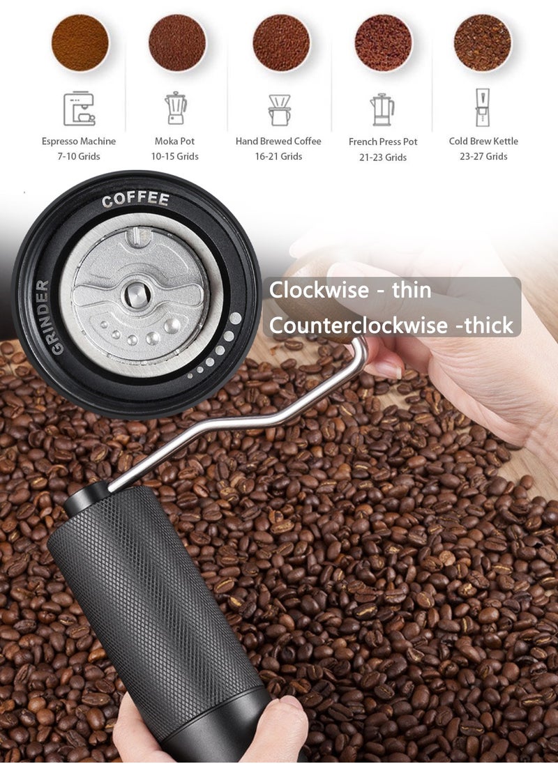 Manual Coffee Bean Grinder With Adjustable Setting,5-Stars CNC Stainless Steel Tapered Burr And Dual Bearing Positioning For All Coarseness From Espresso To French Press