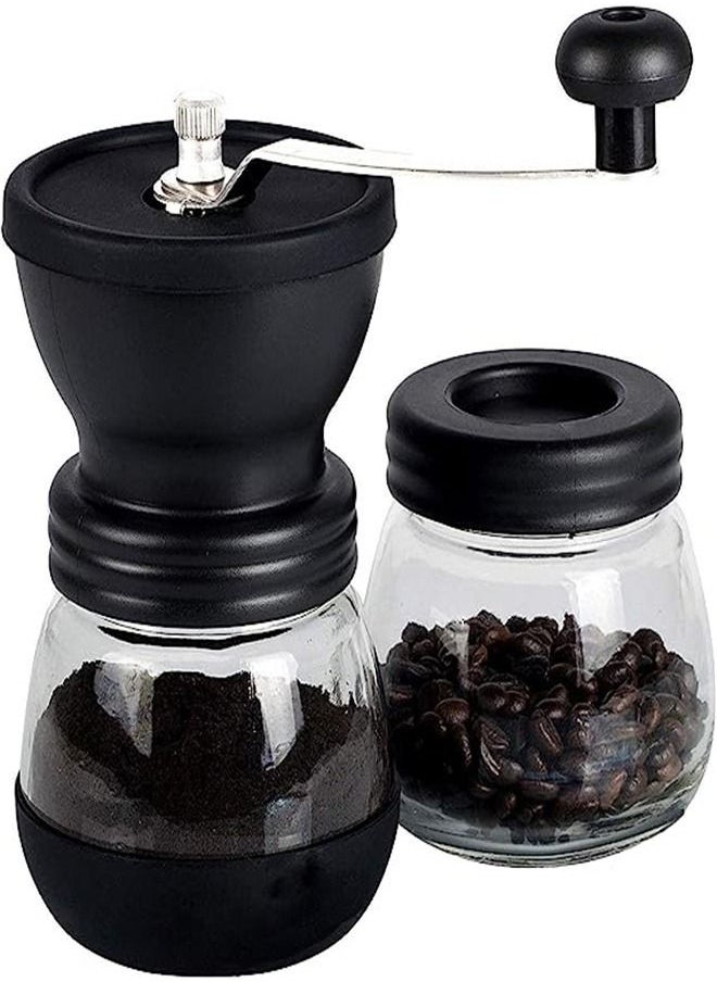 Goolsky Manual Coffee Grinder with Ceramic Burrs,Coffee container capacity:12 oz（350 ml）, Black, with Stainless Steel Handle and Silicon Cove