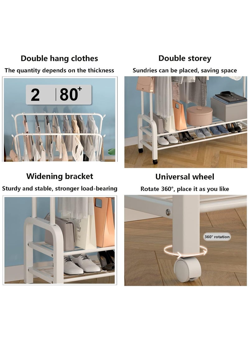 Multi-Purpose Clothing Garment Rack with Shelves Heavy Duty Metal Clothes Stand Rack with Rod, Lower Storage Shelf, and Shoe Bench Storage Stand