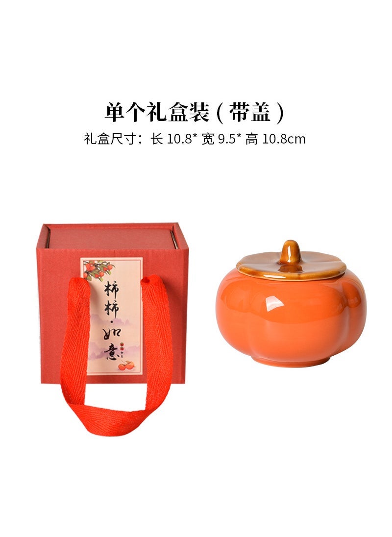 Ceramic Persimmon Jar Vase Festive Candy Pot Single gift box (with lid) 10.8*9.5*10.8