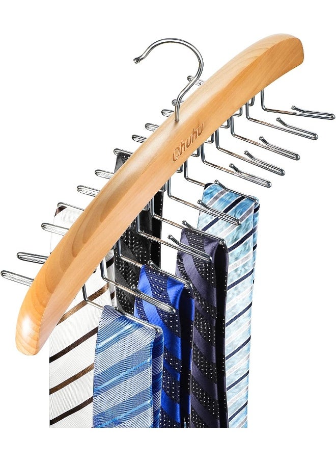 Tie Rack,  24 Hook Holder Tie Hanger Organizer for Closet Wooden Belt Storage Rack for Men Ties Belts Scarves Accessories