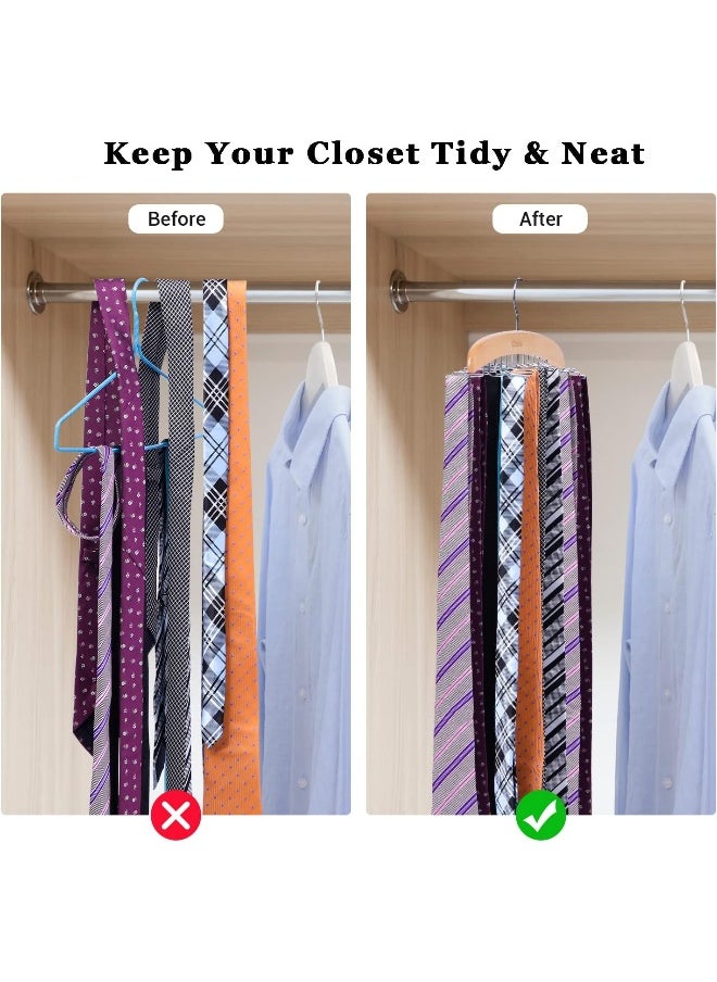 Tie Rack,  24 Hook Holder Tie Hanger Organizer for Closet Wooden Belt Storage Rack for Men Ties Belts Scarves Accessories