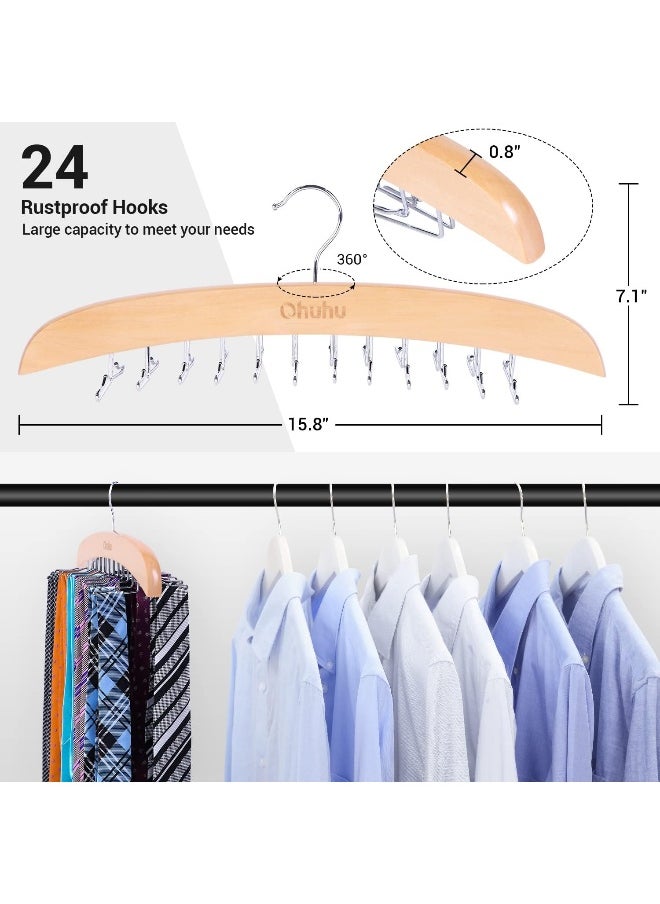 Tie Rack,  24 Hook Holder Tie Hanger Organizer for Closet Wooden Belt Storage Rack for Men Ties Belts Scarves Accessories