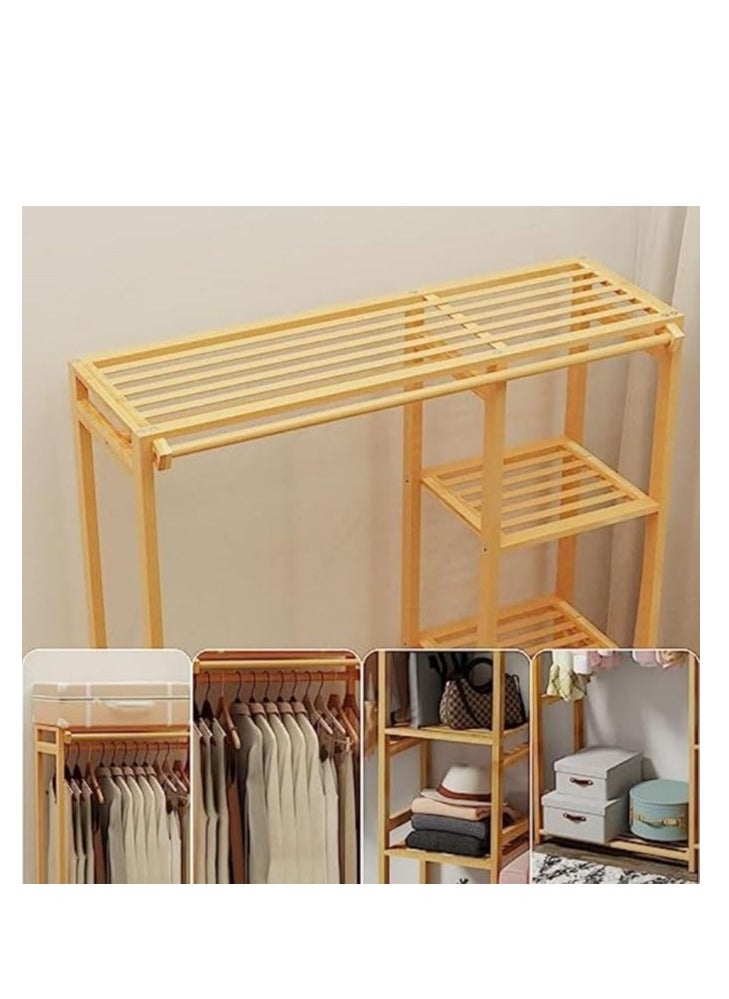 Bamboo Open Wardrobe Coat Rack Wooden Clothes Rod Hanger Freestanding 6-Layer Wardrobe Storage Rack