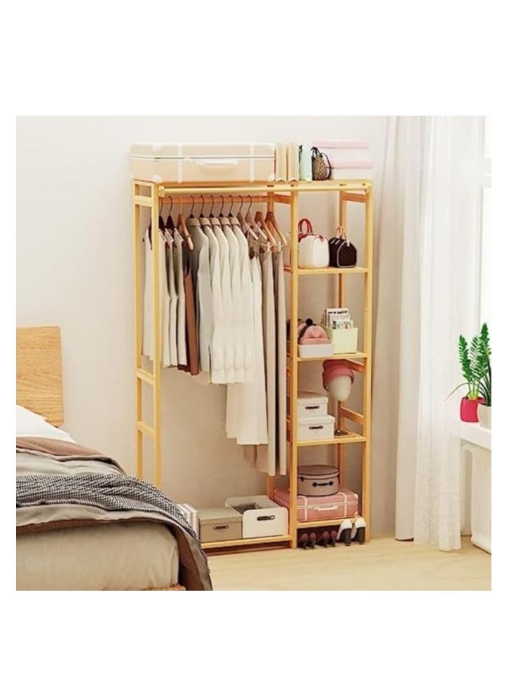 Bamboo Open Wardrobe Coat Rack Wooden Clothes Rod Hanger Freestanding 6-Layer Wardrobe Storage Rack