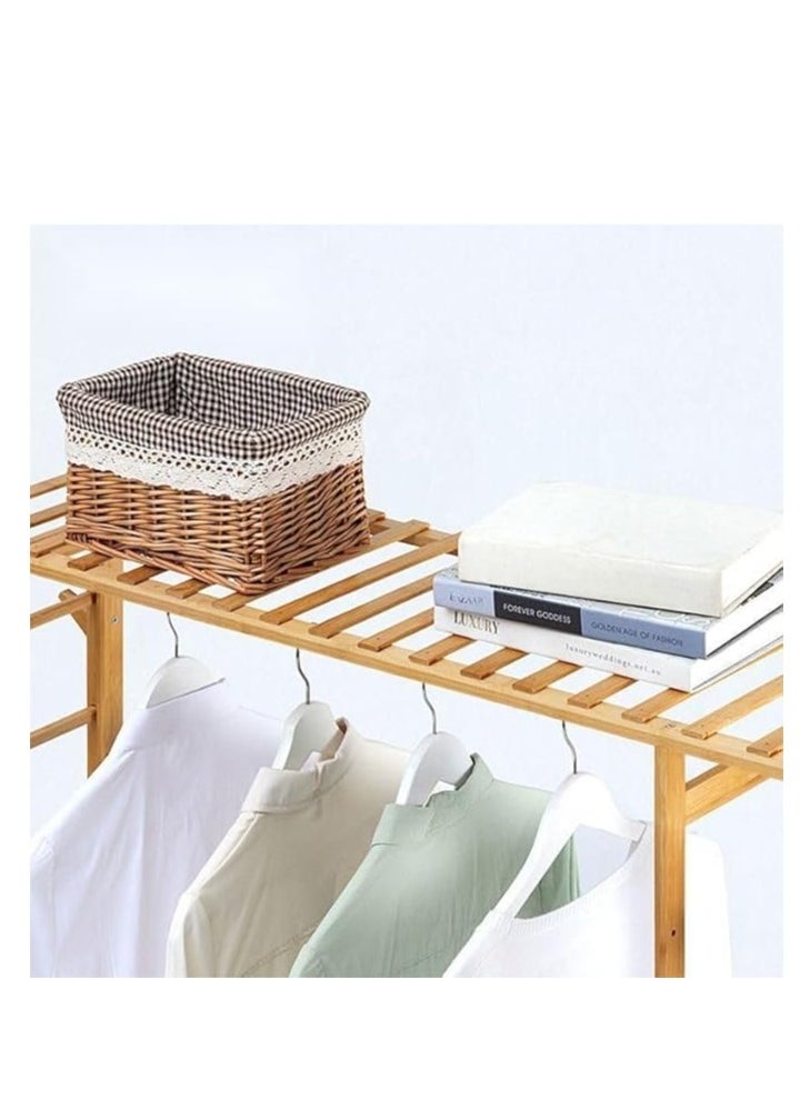 Bamboo Open Wardrobe Coat Rack Wooden Clothes Rod Hanger Freestanding 6-Layer Wardrobe Storage Rack