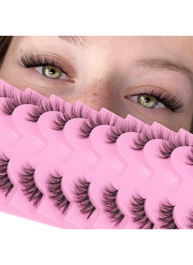 Hes Natural Look Wispy Curly Cat Eye Cluster Lashes Fluffy 14 Mm Clear Band Accent Short False Eyelashes That Look Like Extensions 10 Pairs By Fanxiton