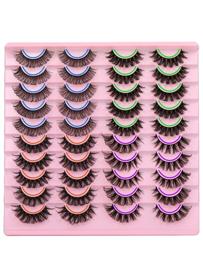 False Lashes Natural Look 14-17Mm Fluffy Faux Mink Lashes D Curl Eyelashes Natural Lashes Strips Fake Lashes Pack 4 Styles Mixed Volume Eye Lashes 20 Pairs Multipack