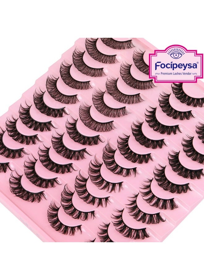 False Lashes Natural Look 14-17Mm Fluffy Faux Mink Lashes D Curl Eyelashes Natural Lashes Strips Fake Lashes Pack 4 Styles Mixed Volume Eye Lashes 20 Pairs Multipack