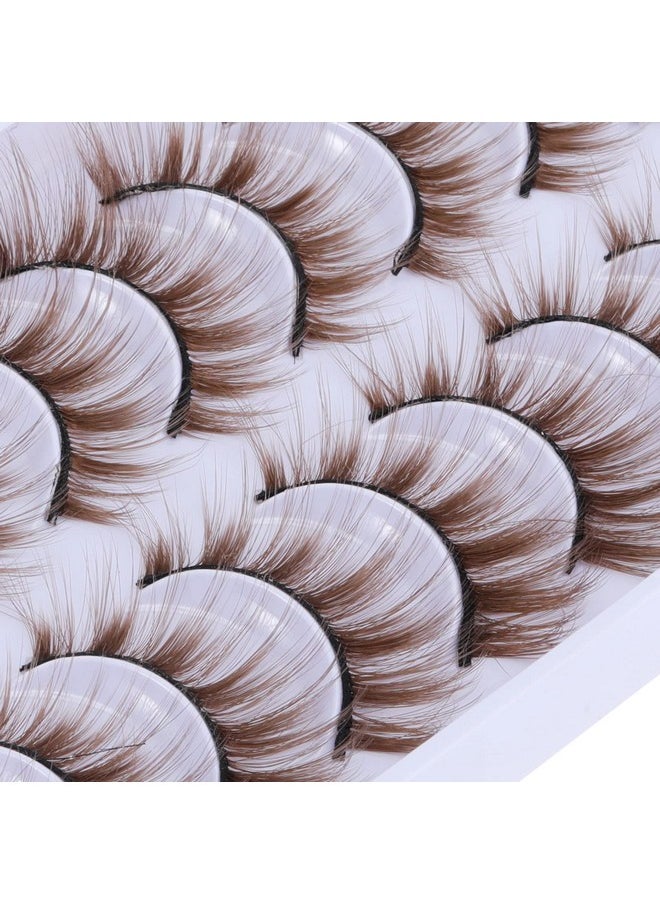 False Eyelashes Brown Colored Lashes Natural Look Cat Eye Wispy 15Mm Blonde Mink Lashes Soft Handmade Reusable Fake Eyelashes Pack 10 Pairs(Brown Lashes)