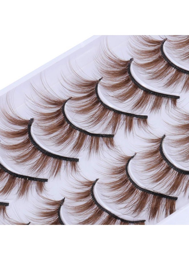 False Eyelashes Brown Colored Lashes Natural Look Cat Eye Wispy 15Mm Blonde Mink Lashes Soft Handmade Reusable Fake Eyelashes Pack 10 Pairs(Brown Lashes)