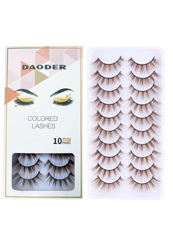 False Eyelashes Brown Colored Lashes Natural Look Cat Eye Wispy 15Mm Blonde Mink Lashes Soft Handmade Reusable Fake Eyelashes Pack 10 Pairs(Brown Lashes)