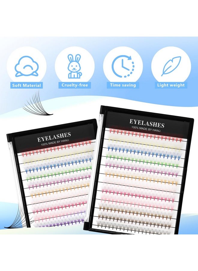 12 Colors Mix 240Pcs 10D Premade Fans Nature Long Volume Eye Lashes Extensions Soft And Light Weight Colorful Individual False Eyelashes Cluster 8-16Mm To Choose (14Mm)