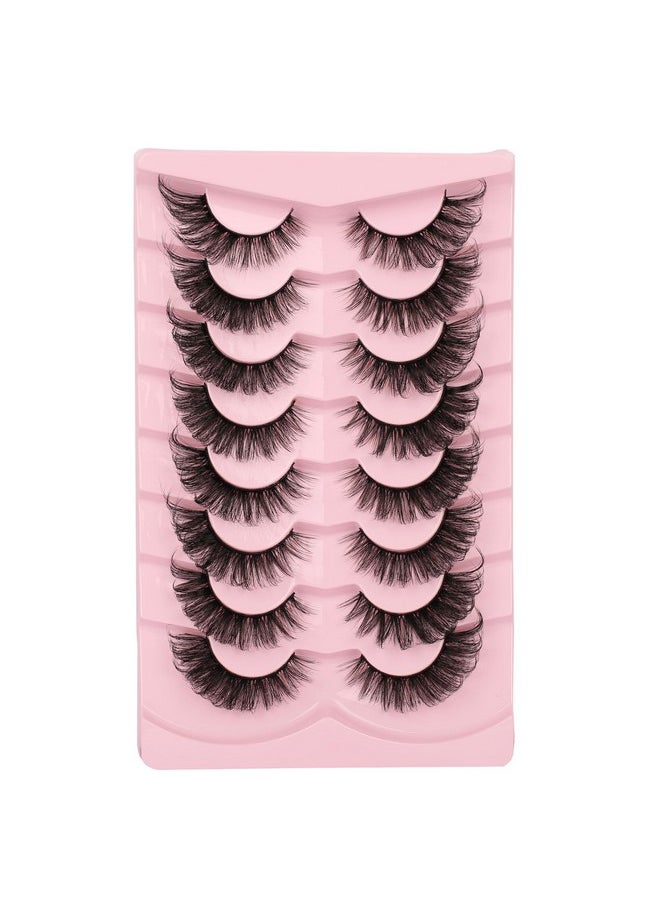 False Eyelashes Fluffy Cat Eye Lashes Pack Natural Look 3D Faux Mink Lashes Fox Eye Fake Eyelashes 8 Pairs