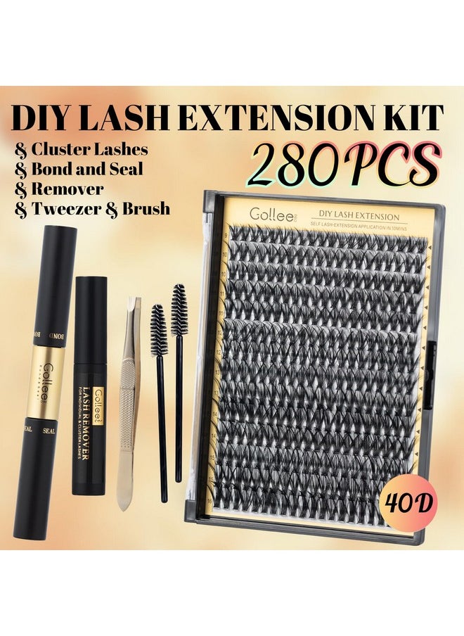 Lusters Kit Individual Lash Extension Kit 280 Pcs D Curl 9-16Mm Diy Eyelash Extensions Kit With Lash Bond And Seal Waterproof And Cluster Lashes Glue Remover Lash Applicator By Gollee