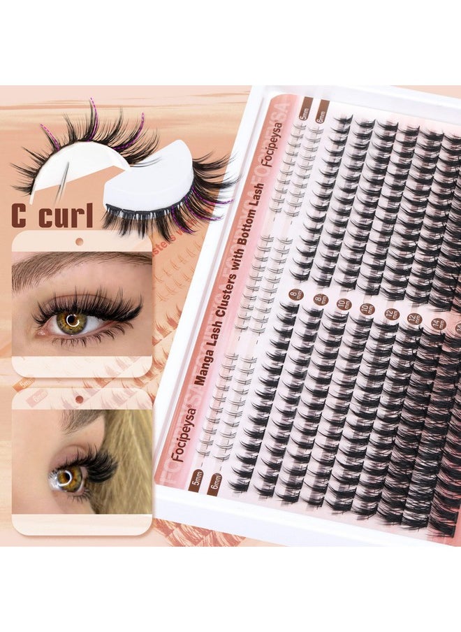 Manga Lash Clusters Wispy Eyelash Extensions 330Pcs Anime Lashes Extension Natural Eyelash Clusters 8-16Mm Individual Eyelash Extension Bottom Lashes