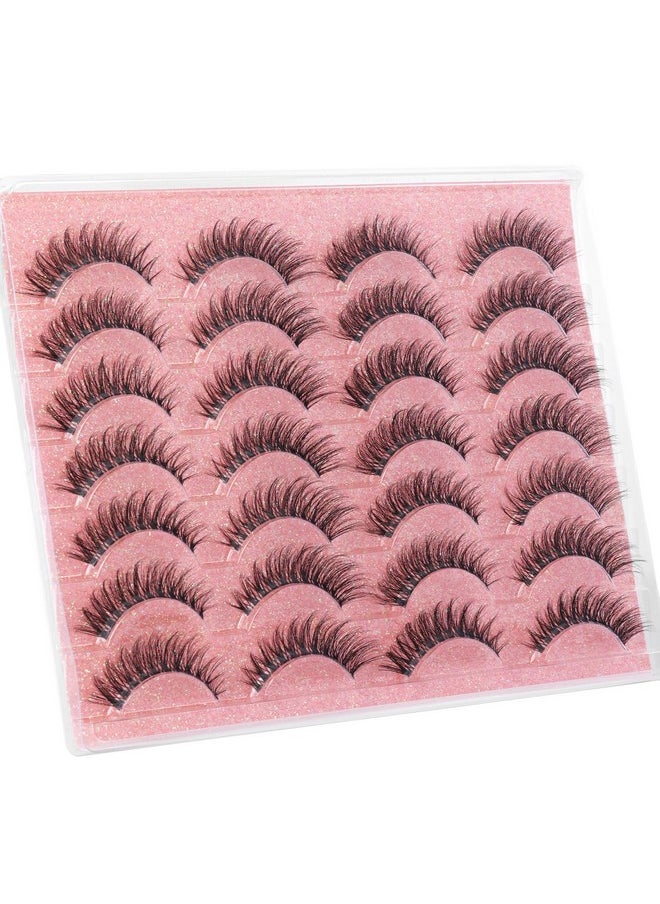 Lashes Wispy False Eyelashes Natural Look 14Mm Clear Band Lashes Fluffy Faux Mink Lashes Cat Eye Short Natural Fake Lashes Pack 14 Pairs