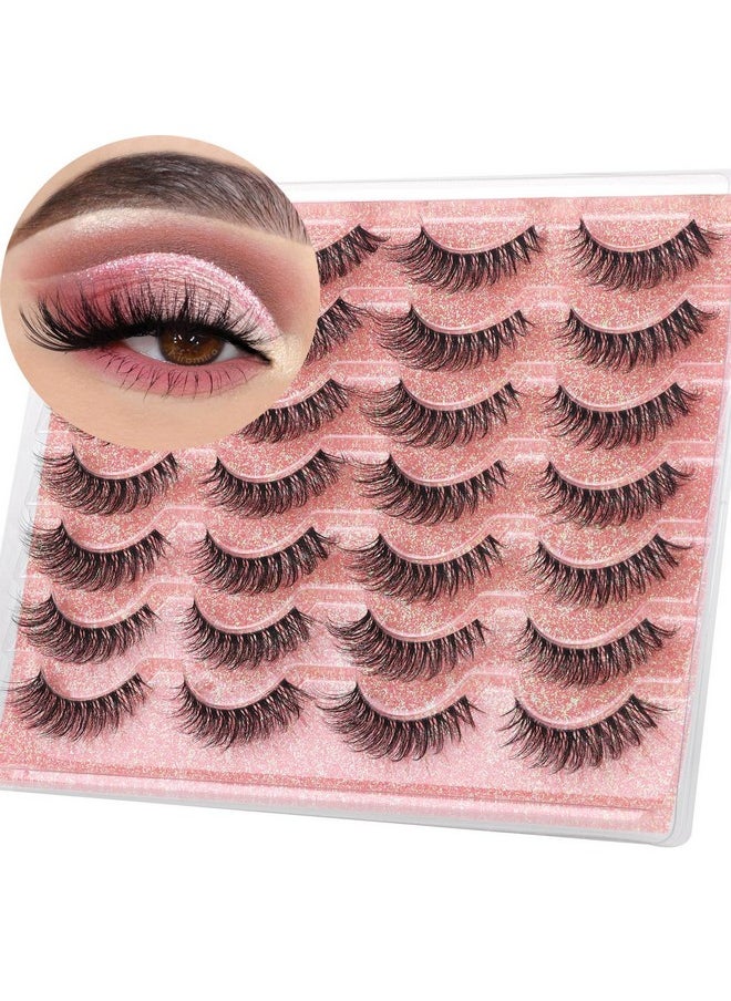 Lashes Wispy False Eyelashes Natural Look 14Mm Clear Band Lashes Fluffy Faux Mink Lashes Cat Eye Short Natural Fake Lashes Pack 14 Pairs