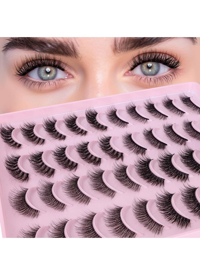 False Eyelashes 20 Pairs Lash Pack Natural Look 3D Fluffy False Lashes 4 Styles Soft Band Faux Mink Volume Strip Lashes Cat Eye Lashes,Easy To Apply （H01)