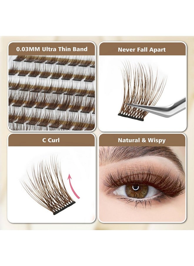 Brown Lash Clusters, 156Pcs Individual Lashes Natural Brown Cluster Lashes Extensions 8-16Mm Mix Lengths C Curl 0.07Mm Thickness Eyelash Clusters And Apply Under Your Lashes(Brown)