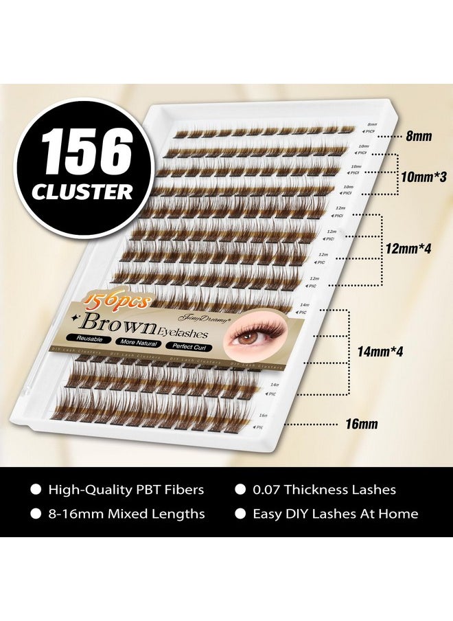 Brown Lash Clusters, 156Pcs Individual Lashes Natural Brown Cluster Lashes Extensions 8-16Mm Mix Lengths C Curl 0.07Mm Thickness Eyelash Clusters And Apply Under Your Lashes(Brown)