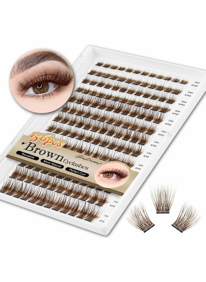 Brown Lash Clusters, 156Pcs Individual Lashes Natural Brown Cluster Lashes Extensions 8-16Mm Mix Lengths C Curl 0.07Mm Thickness Eyelash Clusters And Apply Under Your Lashes(Brown)