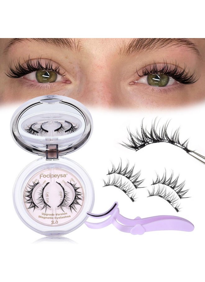 Magnetic Eyelashes Wispy Lashes No Glue Needed Magnetic False Lash With Applicator 1 Pair Natural Magnetic Eyelashes Magnetic Lashes Kit, Easy To Wear And Remove