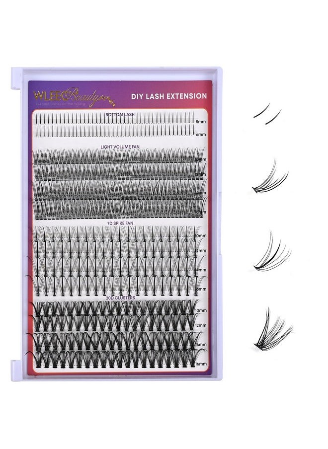 Lash Clusters With Bottom Lashes, 320Pcs D Curl Lash Clusters Wispy Multi-Type 7D Spike Fan Eyelash Clusters Mixed 10-16Mm 20D Individual Lashes Natural For Diy Lash Extensions At Home