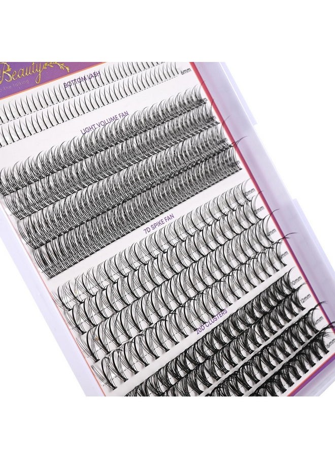 Lash Clusters With Bottom Lashes, 320Pcs D Curl Lash Clusters Wispy Multi-Type 7D Spike Fan Eyelash Clusters Mixed 10-16Mm 20D Individual Lashes Natural For Diy Lash Extensions At Home