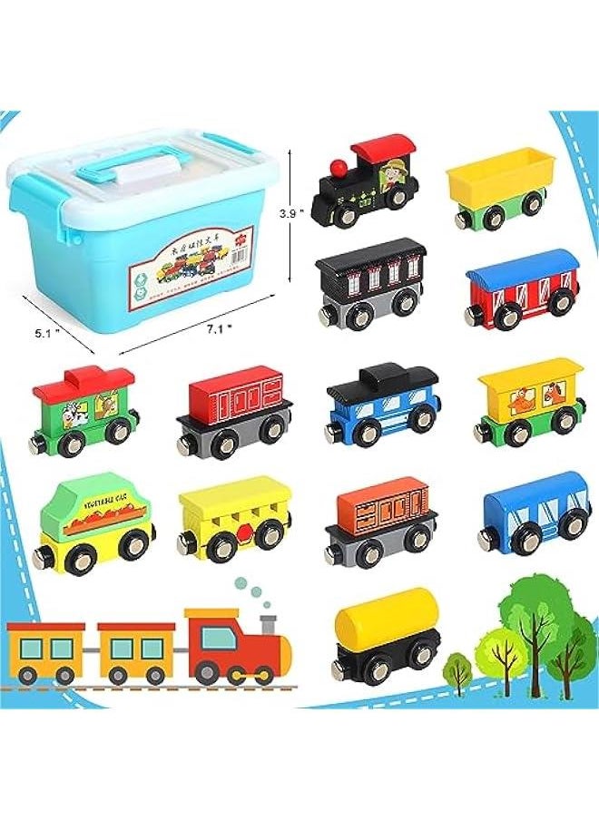 13 PCS Magnetic Wooden Train Sets With Storage Box- Wooden Train Set for Toddlers for Toddlers Kids Boys and Girls, Compatible with Train Set Tracks