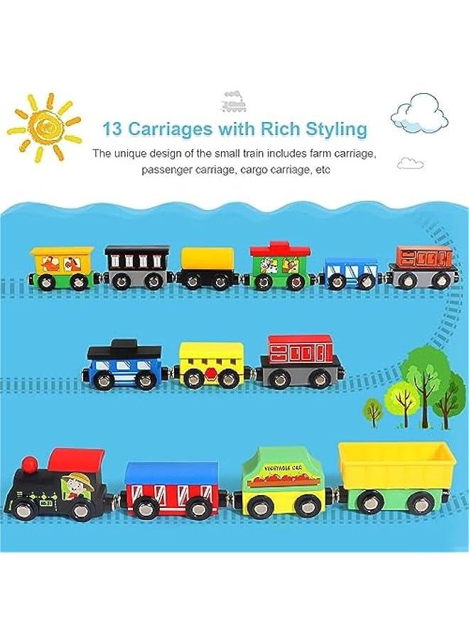 13 PCS Magnetic Wooden Train Sets With Storage Box- Wooden Train Set for Toddlers for Toddlers Kids Boys and Girls, Compatible with Train Set Tracks