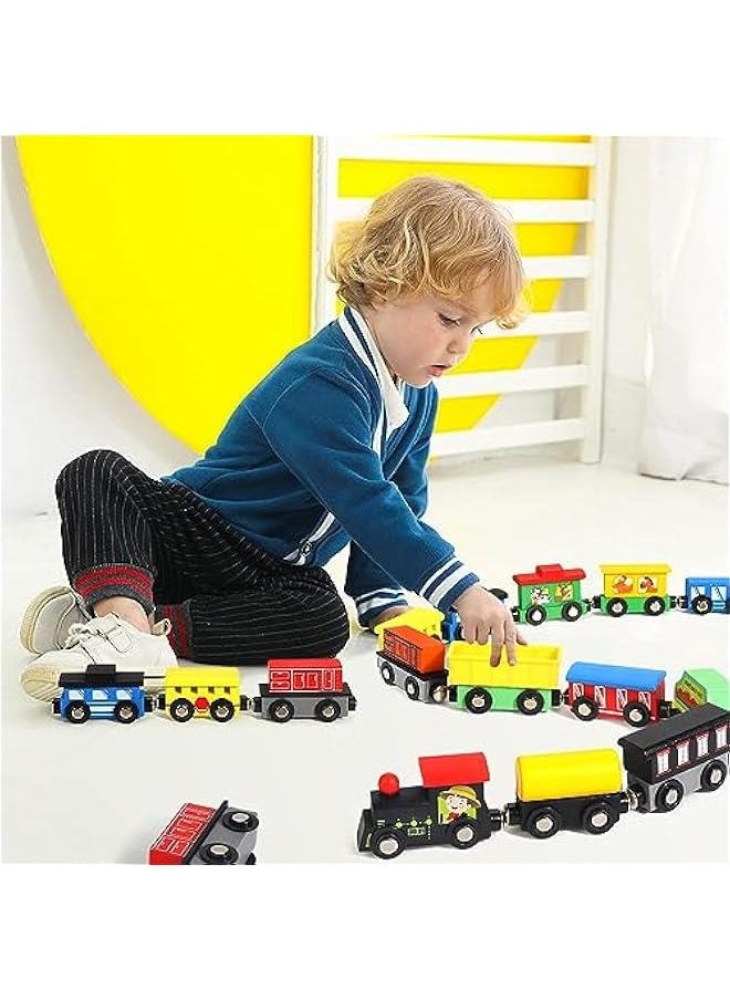 13 PCS Magnetic Wooden Train Sets With Storage Box- Wooden Train Set for Toddlers for Toddlers Kids Boys and Girls, Compatible with Train Set Tracks