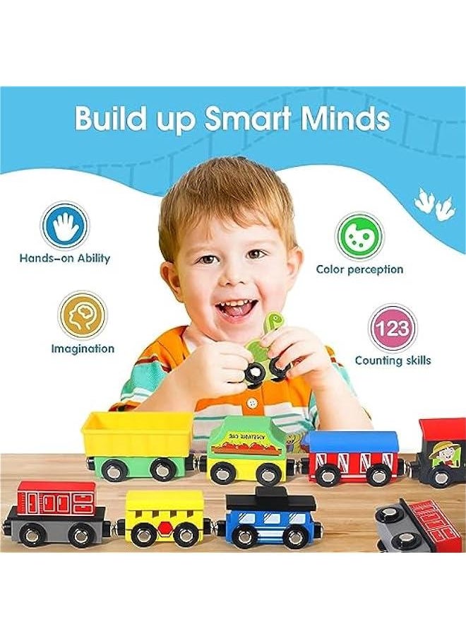 13 PCS Magnetic Wooden Train Sets With Storage Box- Wooden Train Set for Toddlers for Toddlers Kids Boys and Girls, Compatible with Train Set Tracks