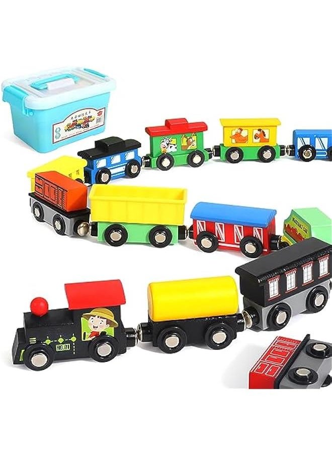 13 PCS Magnetic Wooden Train Sets With Storage Box- Wooden Train Set for Toddlers for Toddlers Kids Boys and Girls, Compatible with Train Set Tracks