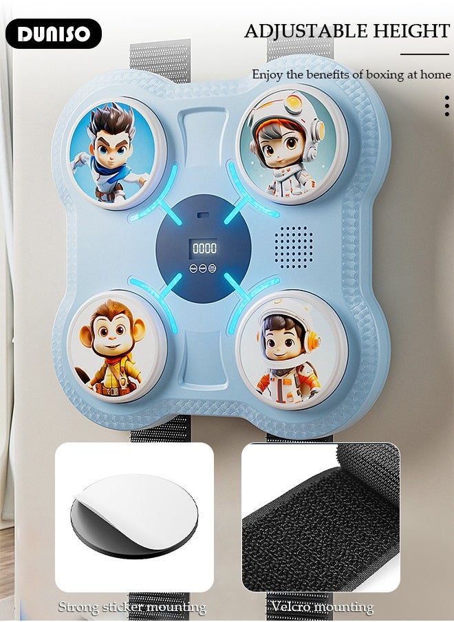 Music boxing machine, home smart wall mounted boxing machine, mode adjustment, wall target training device, with USB charging, Bluetooth connection, and LED light